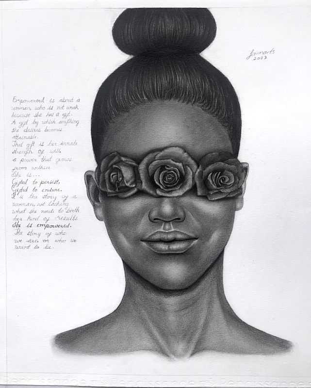 A graphite pencil drawing titled 'empowered'